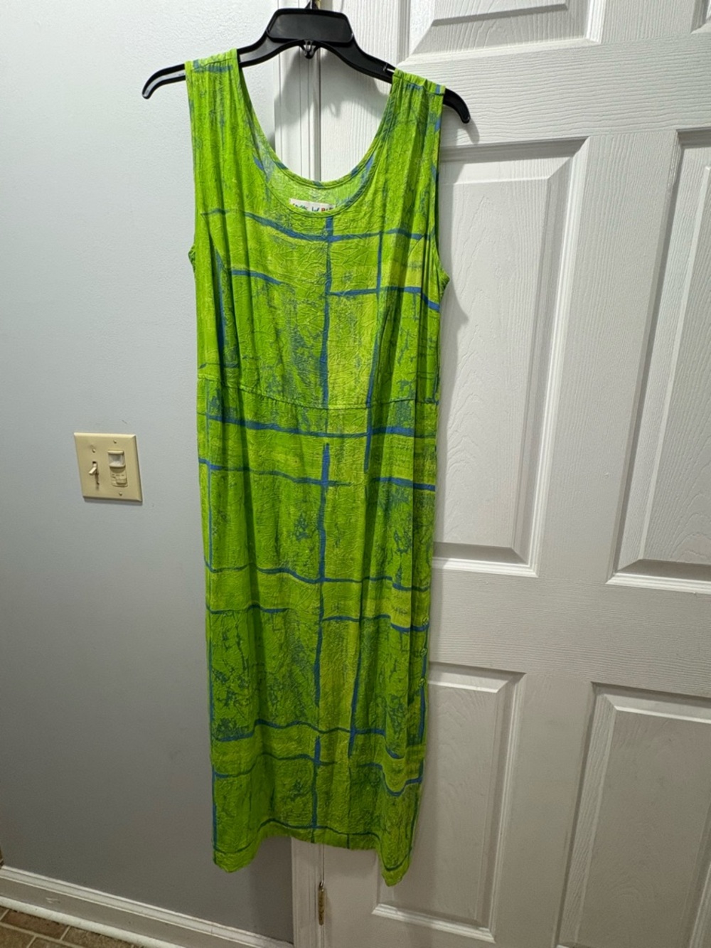 Jams World Sleeveless Lime Green Plaid Print Maxi Dress With Buttons Size Medium